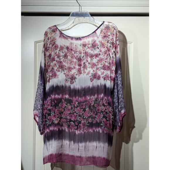 Australian Silk Diva Purple Rose Flowy Boho Silk Tunic Womens Size XL - Picture 9 of 12